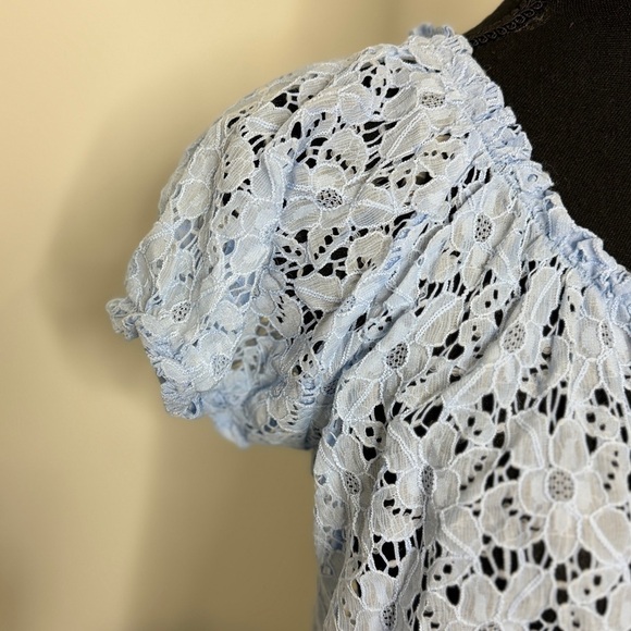Derek Heart Blue Lace Sheer Blouse (XL) - Picture 3 of 7